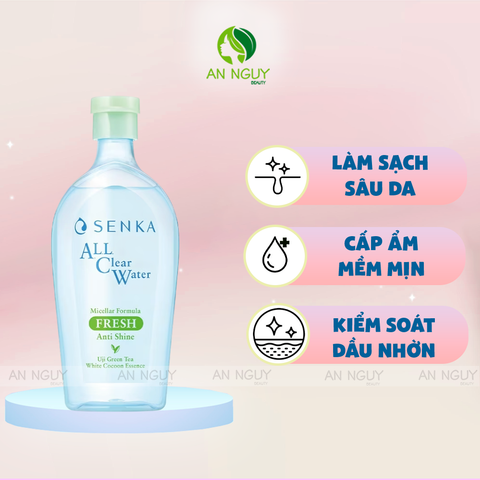 Nước Tẩy Trang Senka All Clear Water Micellar Formula Fresh Anti Shine Ngừa Mụn, Kiểm Soát Nhờn (Xanh Lá)