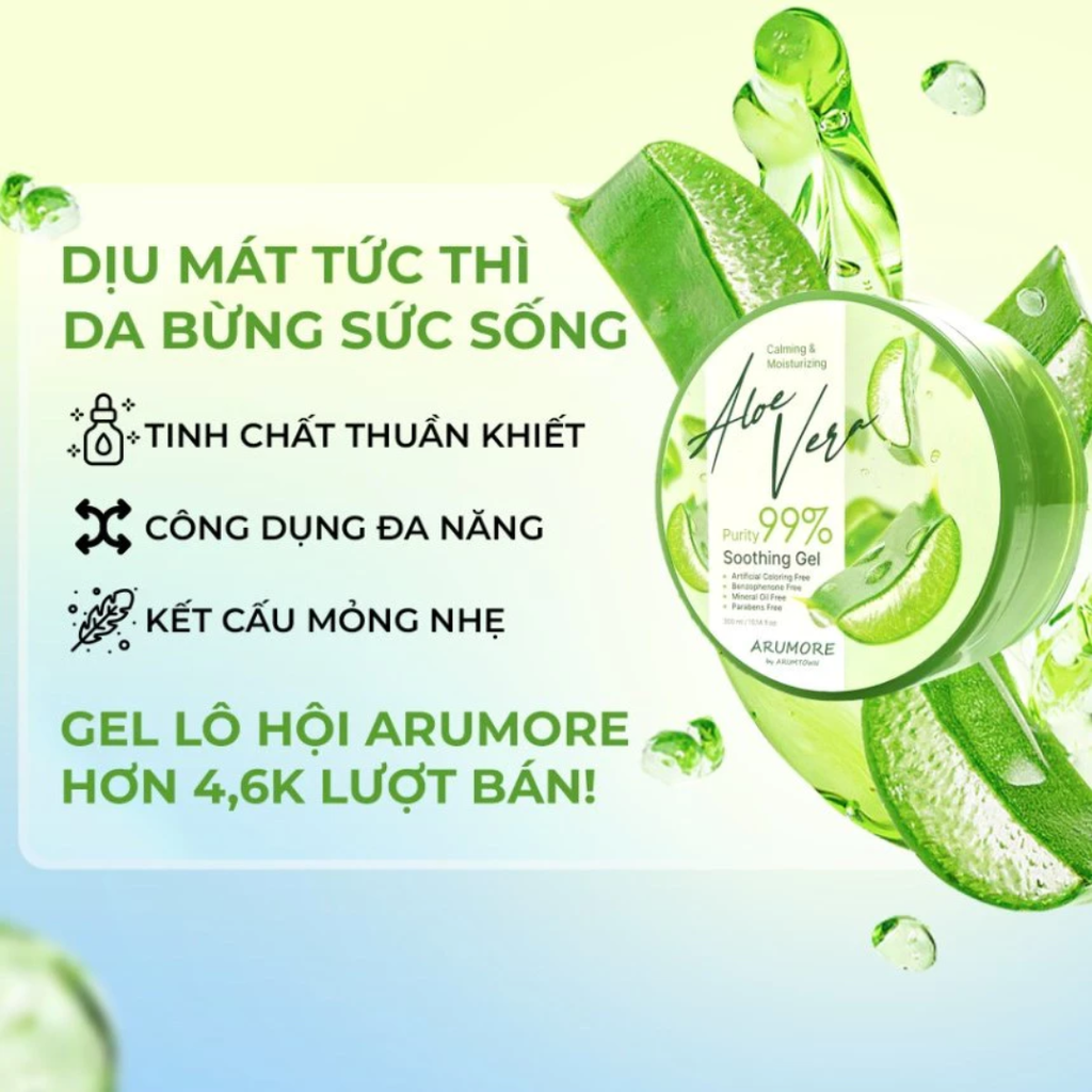 Gel Dưỡng Nha Đam Hữu Cơ Arumore Aloe Vera Purity 99% Soothing Gel 300ml