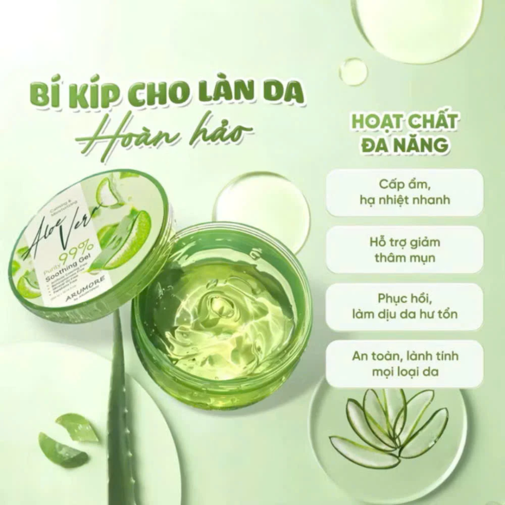 Gel Dưỡng Nha Đam Hữu Cơ Arumore Aloe Vera Purity 99% Soothing Gel 300ml