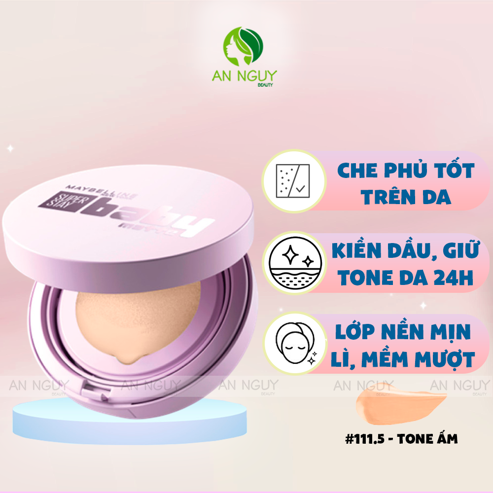 Phấn Nước Mịn Lì Maybelline New York Super Stay Baby Matte Up To 24H Soft Matte Cushion Che Phủ Tốt, Bền Màu 11g