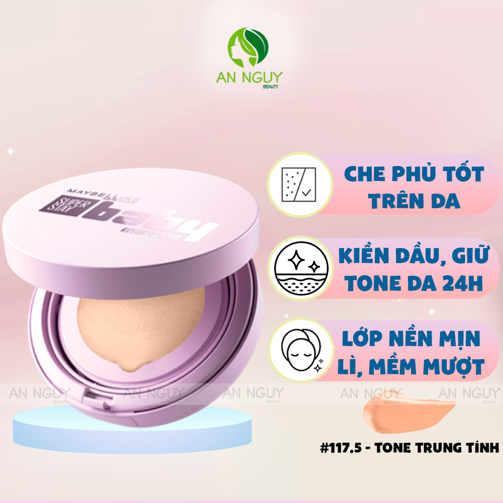 Phấn Nước Mịn Lì Maybelline New York Super Stay Baby Matte Up To 24H Soft Matte Cushion Che Phủ Tốt, Bền Màu 11g