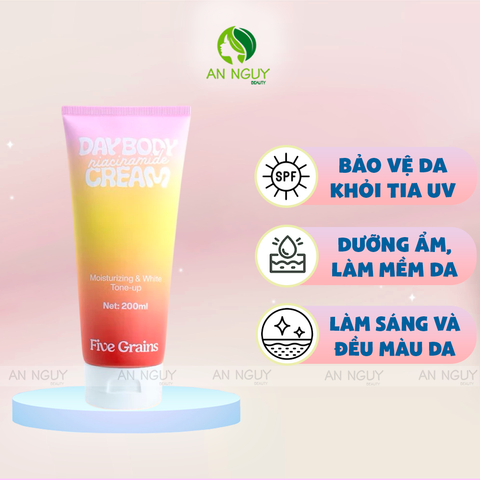 Sữa Dưỡng Thể Five Grains Niacinamide Day Body Cream - Moisturizing & White Tone-Up Sáng Da Nâng Tông Ban Ngày 200ml