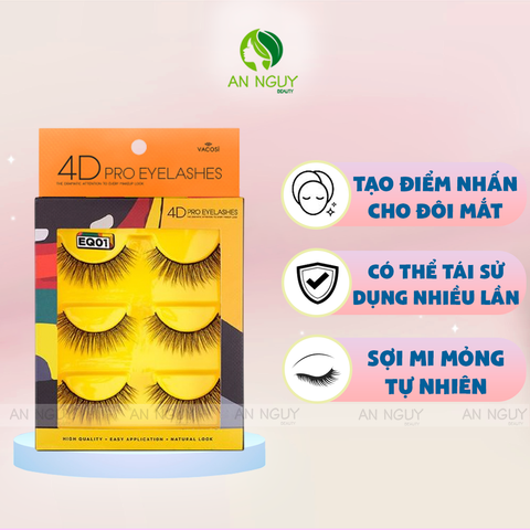 Lông Mi Giả Chuyên Nghiệp 4D Vacosi Pro Eyelashes 3 Cặp