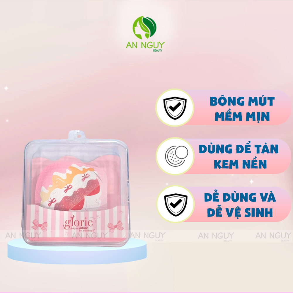 Bông Mút Tán Nền Glorie Strawberry Cake Collection - Marshmallow Puff With Storage Case