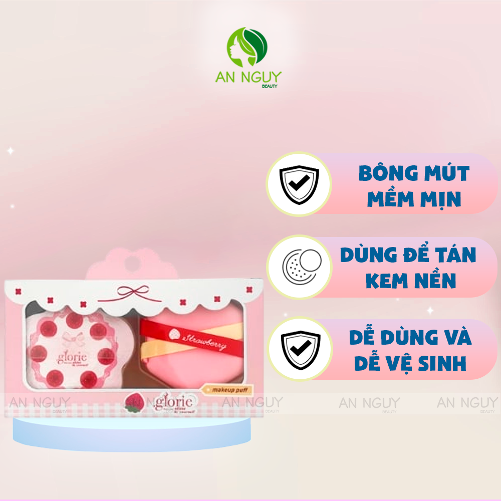 Set 2 Bông Mút Tán Nền Glorie Strawberry Cake Collection - Foundation Makeup Puff Duo