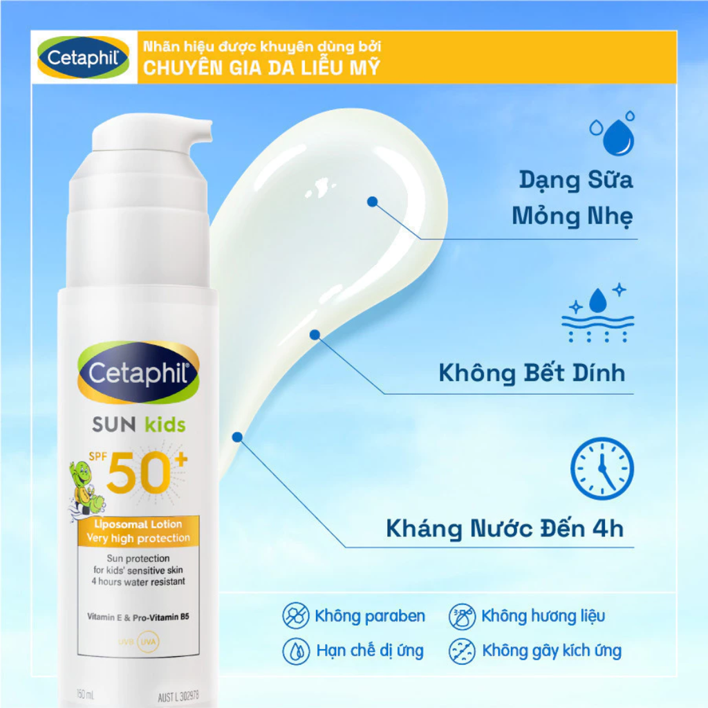 Sữa Chống Nắng Cetaphil Sun Kids SPF50+ Liposomal Lotion Dịu Lành Cho Nhạy Cảm Của Bé 150ml