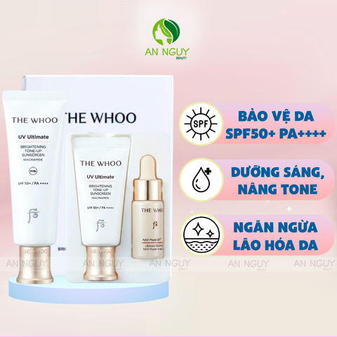 Set THE WHOO Kem Chống Nắng Nâng Tông UV Ultimate Brightening Tone - Up Sunscreen (50ml + 25ml) + Tinh Chất Bichup Ultimate Recovery NAD Power Ampoule Ngăn Lão Hóa 10ml