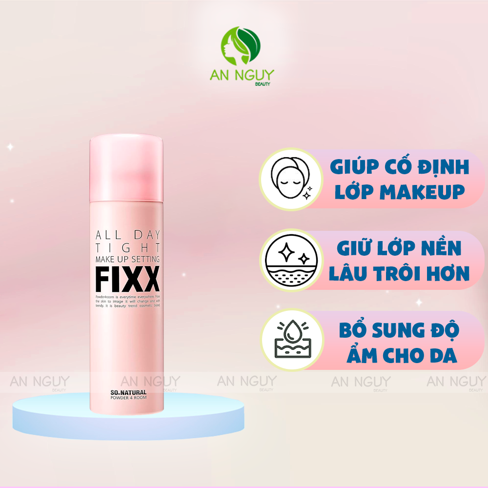 Xịt Khoá Nền Căng Bóng, Mịn Lì So.Natural Powder4room All Day Tight Make Up Setting FIXX