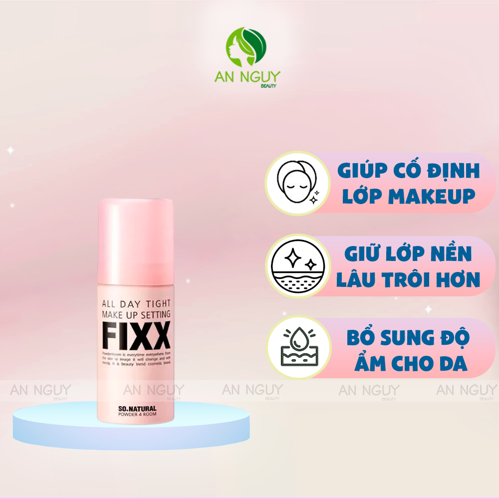 Xịt Khoá Nền Căng Bóng, Mịn Lì So.Natural Powder4room All Day Tight Make Up Setting FIXX