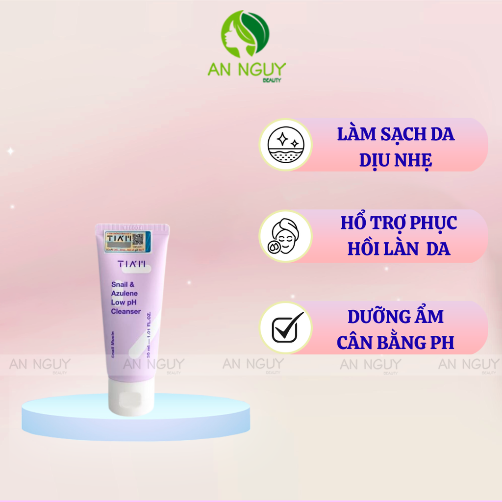 Sữa Rửa Mặt Tia'm Snail & Azulene Low PH Cleanser Làm Sạch Dịu Nhẹ