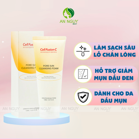 Sữa Rửa Mặt Cell Fusion C Pore Sun Cleansing Foam Dưỡng Sáng Da, Giảm Mụn Đầu Đen 150ml