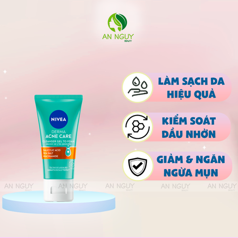 Sữa Rửa Mặt Nivea Derma Acne Care Cleanser Gel To Foam Giảm Và Ngăn Ngừa Mụn 50ml