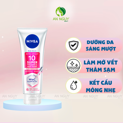 Tinh Chất Dưỡng Thể Nivea Extra Bright 10 Super Vitamins & Skin Foods Serum SPF15 Sáng Da, Mờ Thâm Nám 180ml