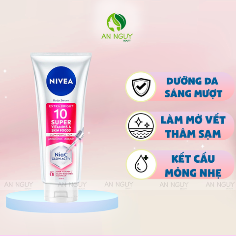 Tinh Chất Dưỡng Thể Nivea Extra Bright 10 Super Vitamins & Skin Foods Serum SPF15 Sáng Da, Mờ Thâm Nám