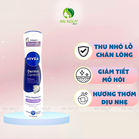 Xịt Khử Mùi Nivea Derma Control Micro Hyaluron Dưỡng Sáng 150ml