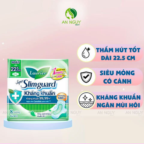 Băng Vệ Sinh Laurier Super Slimguard Kháng Khuẩn 22.5cm Dành Cho Ngày Vừa Và Nhiều 8 Miếng