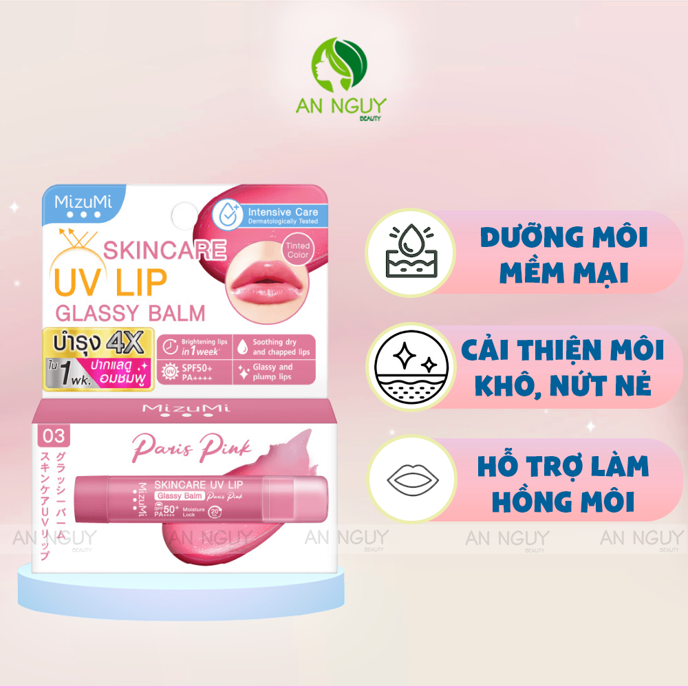 Son Dưỡng Môi Chống Nắng MizuMi Skincare UV Lip Glassy Balm SPF50+ PA++++ 3.5g
