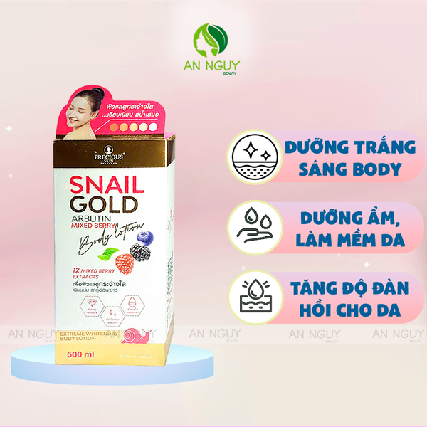 Sữa Dưỡng Thể Precious Skin Snail Gold Arbutin Mix Berry Body Lotion Dưỡng Ẩm Làm Trắng Da 500ml