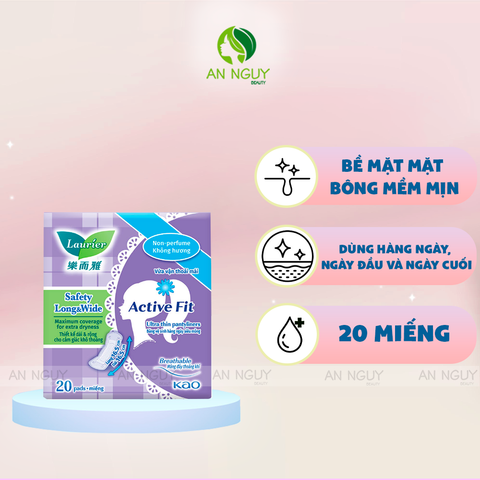 Băng Vệ Sinh Ngày Đầu-Cuối Laurier Active Fit Safety Long & Wide Không Hương