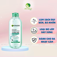 Nước Tẩy Trang Garnier Micellar Exfoliating Water 1% PHA + AHA Làm Sạch Tế Bào Da Chết 400ml