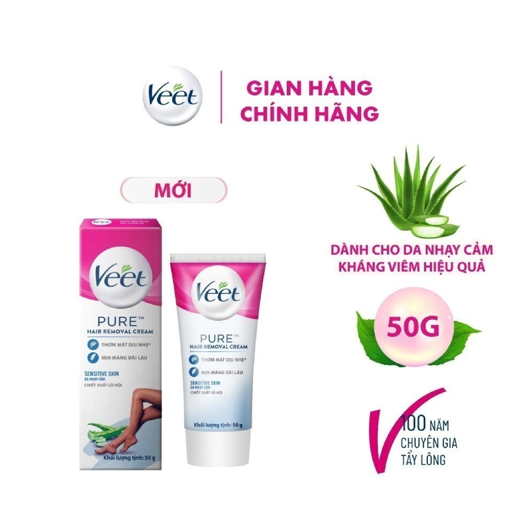 [Mua 1 Tặng 1] Kem Tẩy Lông Veet Pure Hair Removal Cream 50g + Khăn Ướt Fressi Care 20 Miếng