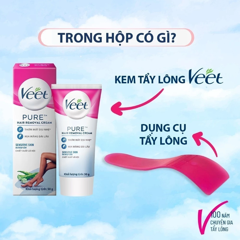 [Mua 1 Tặng 1] Kem Tẩy Lông Veet Pure Hair Removal Cream 50g + Khăn Ướt Fressi Care 20 Miếng