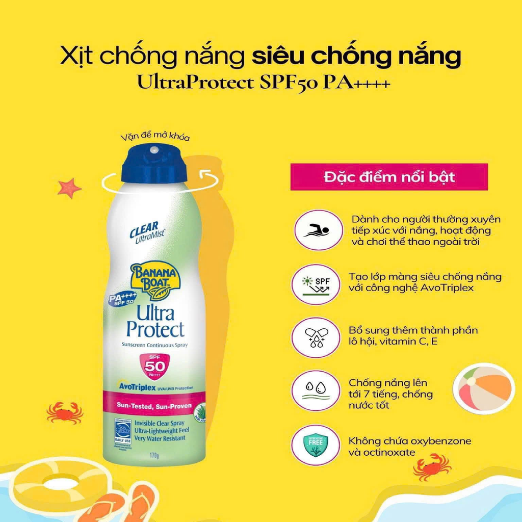 Xịt Chống Nắng Banana Boat Ultra Protect SPF 50 PA+++ 170g