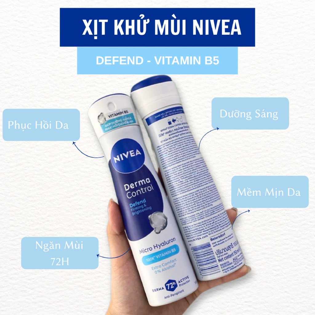 Xịt Khử Mùi Nivea Derma Control Micro Hyaluron Dưỡng Sáng 150ml