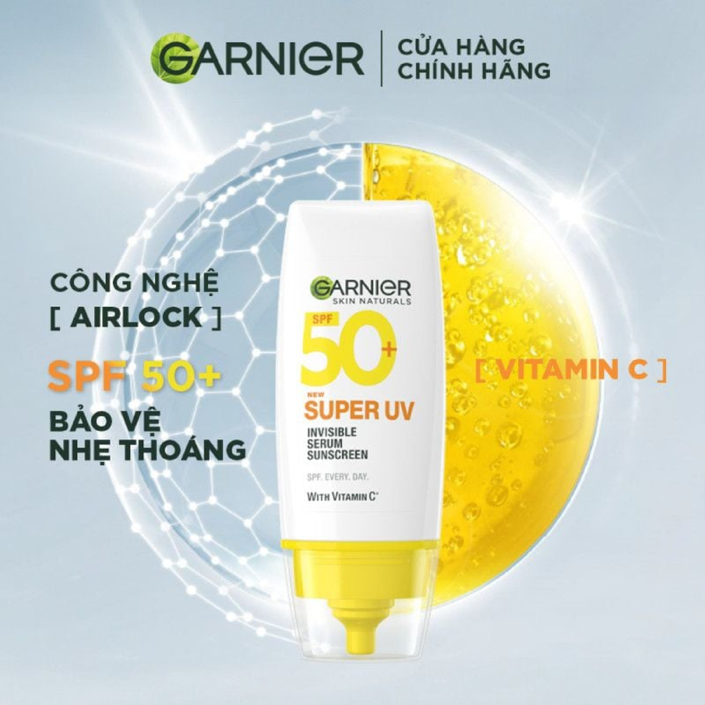 Serum Chống Nắng Garnier Super UV Invisible Serum Sunscreen SPF50+ PA++++ Dưỡng Sáng, Mờ Thâm 30ml