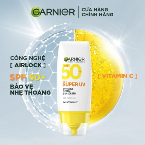 [Date: 31/03/2027] Serum Chống Nắng Garnier Super UV Invisible Serum Sunscreen SPF50+ PA++++ Dưỡng Sáng, Mờ Thâm 30ml