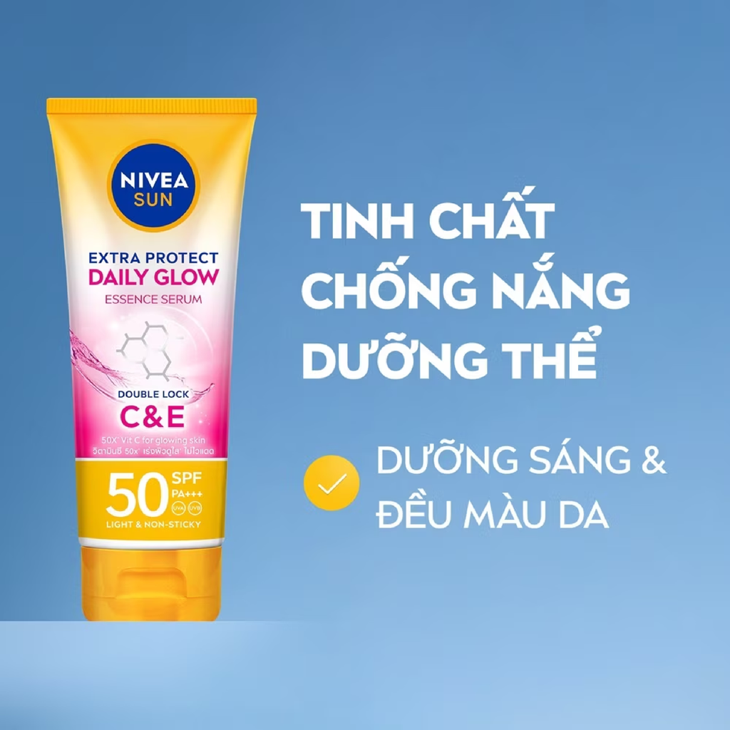 Serum Chống Nắng Dưỡng Thể Nivea Extra Protect Daily Glow Essence Serum SPF50 PA+++, Sáng Mịn Đều Màu 180ml