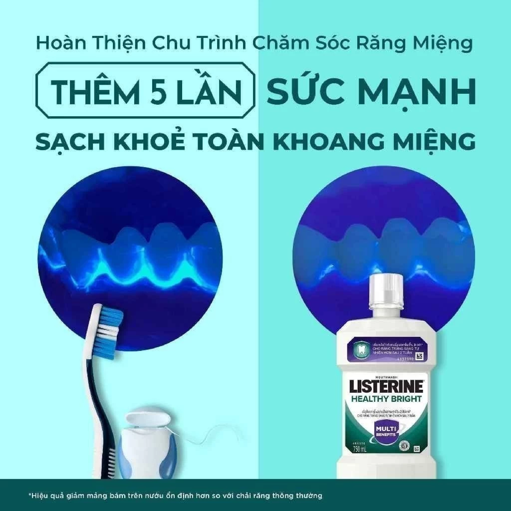 Nước Súc Miệng Listerine Healthy Bright Multi-Action Mouthwash Giúp Răng Trắng Sáng 750ml