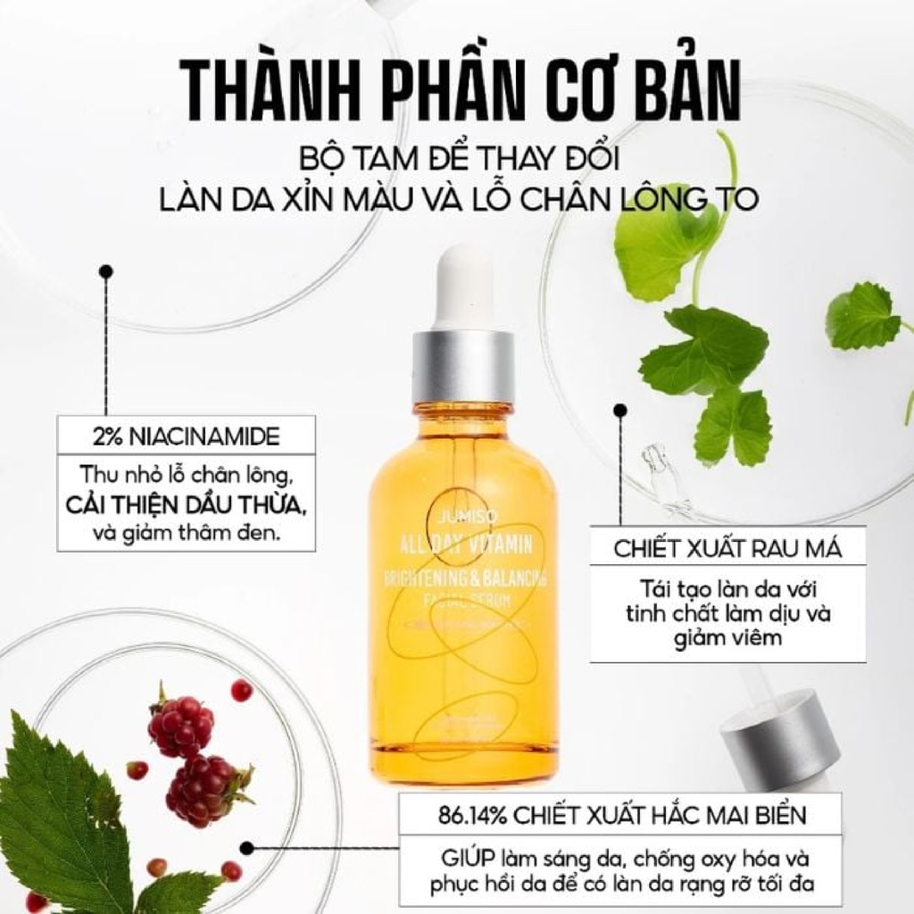 Tinh Chất Jumiso All Day Vitamin Brightening & Balancing Facial Serum Dưỡng Trắng, Mờ Thâm Mụn 30ml