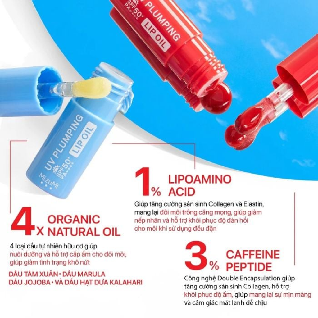 Dầu Dưỡng Môi Chống Nắng MizuMi UV Plumping Lip Oil SPF50+ PA++++ 4g