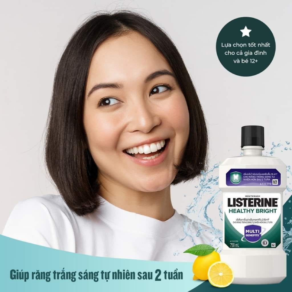 Nước Súc Miệng Listerine Healthy Bright Multi-Action Mouthwash Giúp Răng Trắng Sáng 750ml