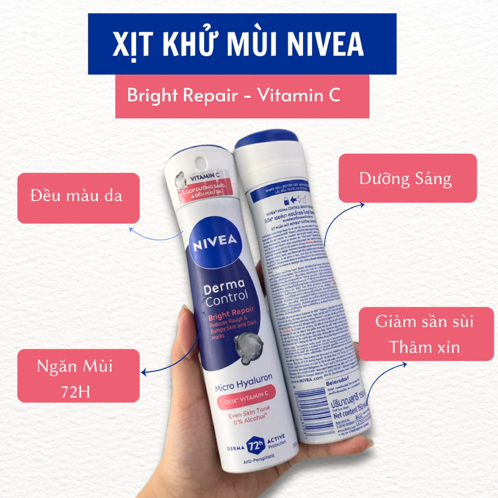 Xịt Khử Mùi Nivea Derma Control Micro Hyaluron Dưỡng Sáng 150ml
