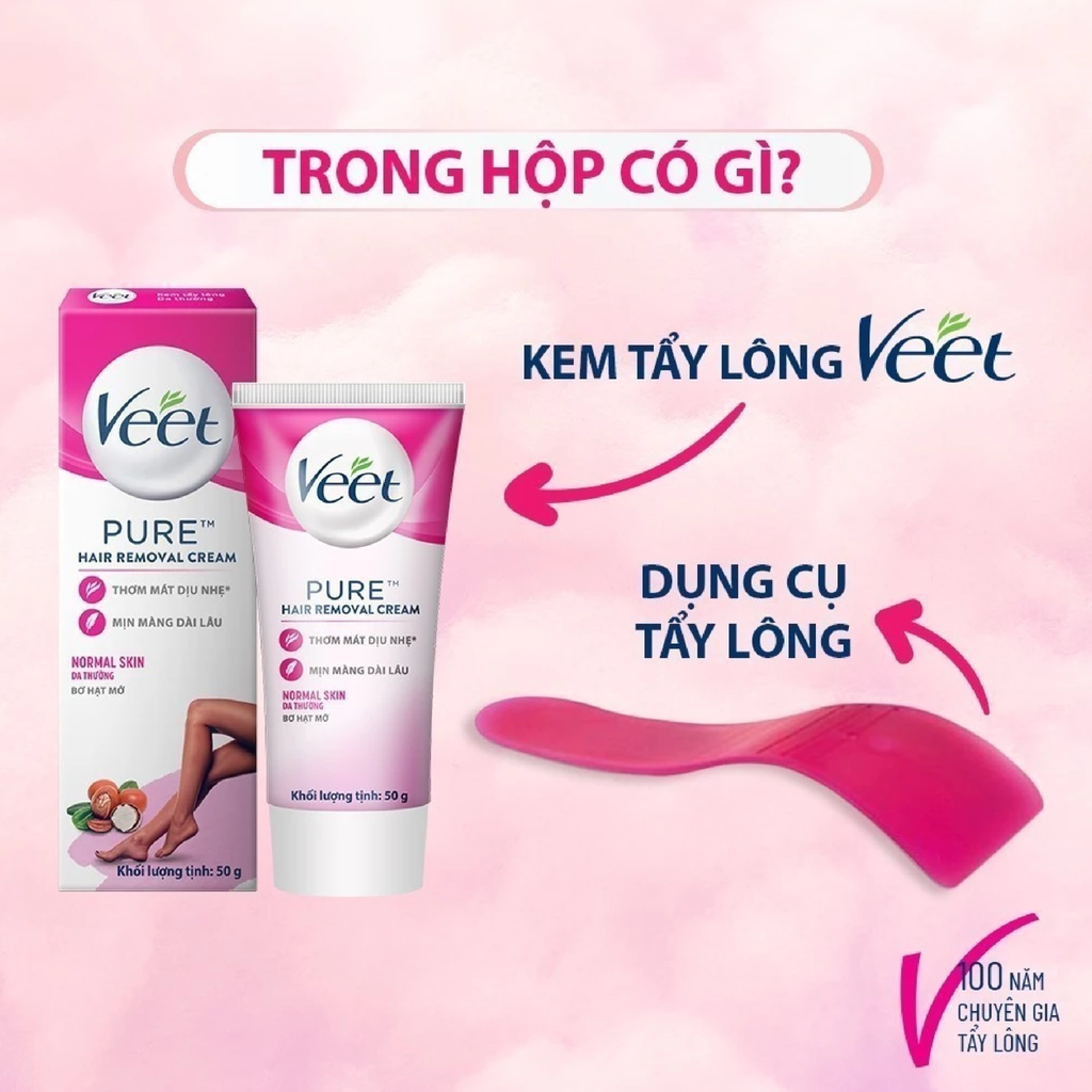 [Mua 1 Tặng 1] Kem Tẩy Lông Veet Pure Hair Removal Cream 50g + Khăn Ướt Fressi Care 20 Miếng