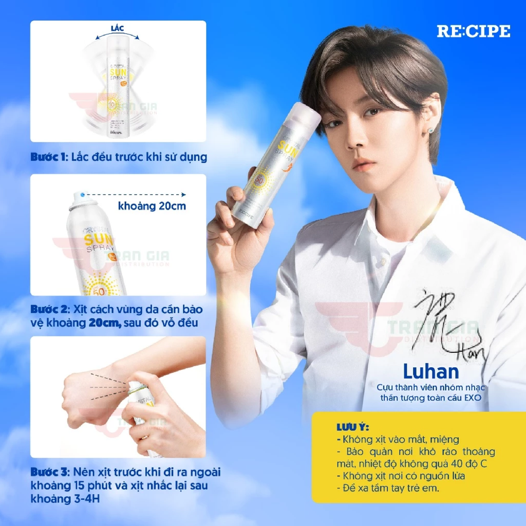 Xịt Chống Nắng RE:CIPE Crystal Sun Spray SPF50+ PA+++