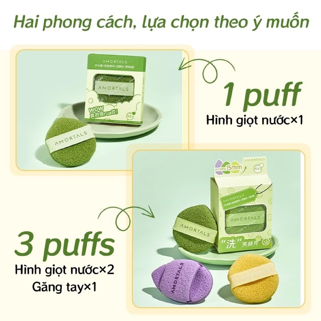 Bộ Bông Rửa Mặt Amortals Face Washing Puff Dùng Để Làm Sạch 3 Cái