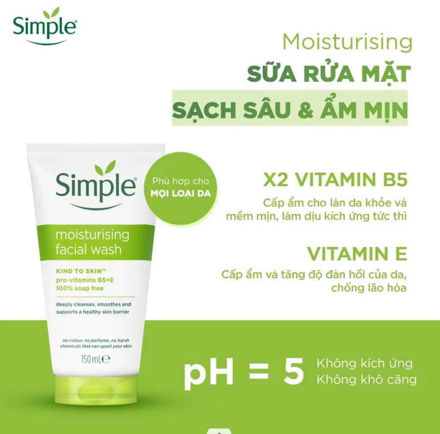 [Mua 1 Tặng 1] Sữa Rửa Mặt Simple 150ml + Nước Tẩy Trang Simple Micellar Water 200ml