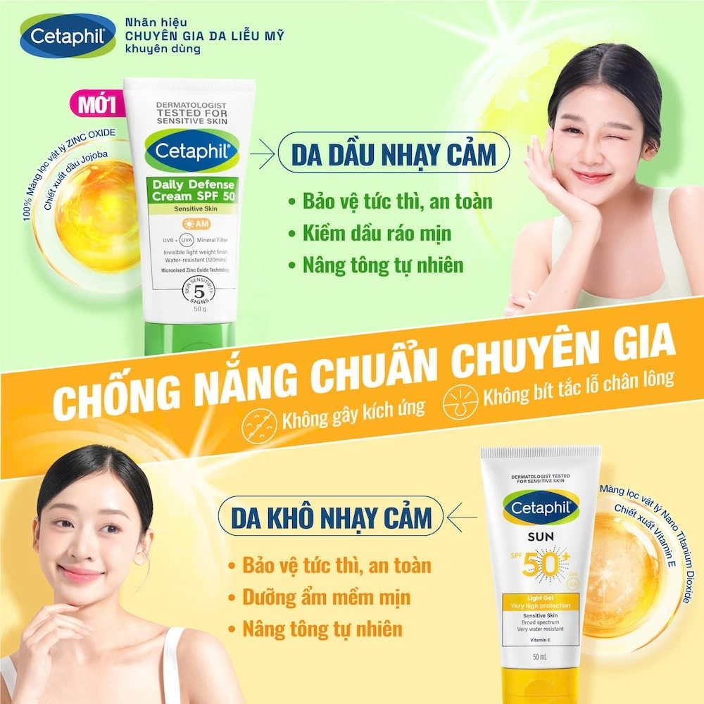 Kem Chống Nắng Cetaphil Daily Defense Cream SPF50 Chống Nắng, Dưỡng Ẩm 2IN1