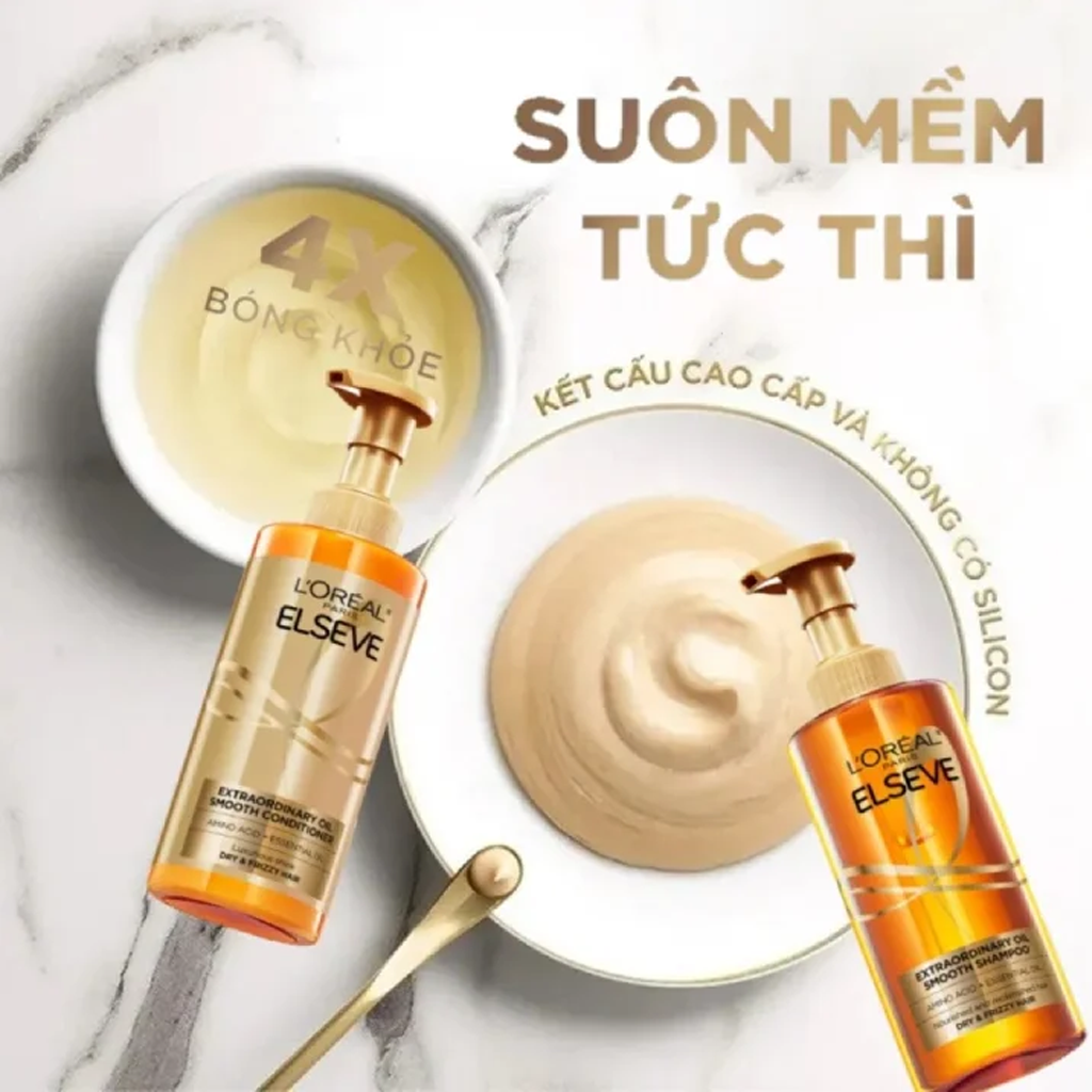 Bộ Gội Xả L'Oreal Paris Elseve Extraordinary Oil Smooth Dưỡng Tóc Suôn Mượt 440ml x 2