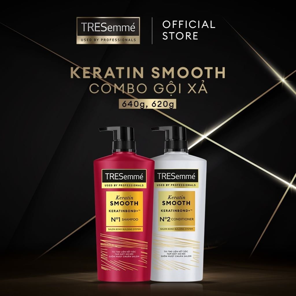 Bộ Gội Xả TRESemmé Keratin Smooth KeratinBond+ Shampoo & Conditoner Dưỡng Tóc Suôn Mượt (640g + 620g)