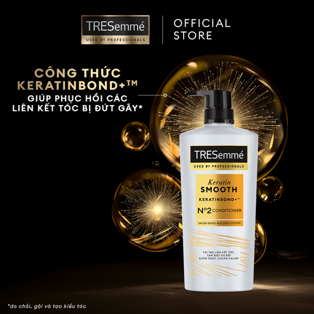 Bộ Gội Xả TRESemmé Keratin Smooth KeratinBond+ Shampoo & Conditoner Dưỡng Tóc Suôn Mượt (640g + 620g)