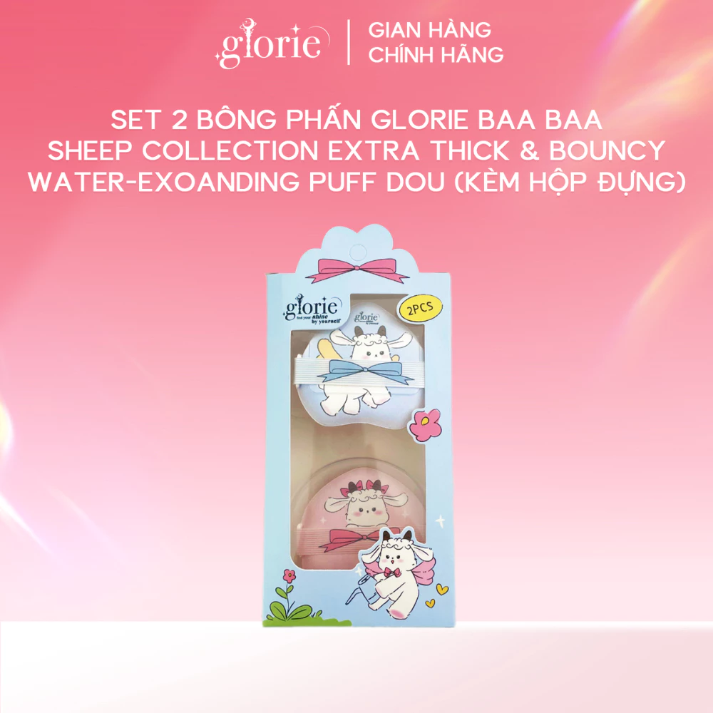 Set 2 Bông Mút Tán Nền Glorie Baa-Baa Sheep Collection - Extra Thick & Bouncy Water Expanding Puff Duo With Storage Case