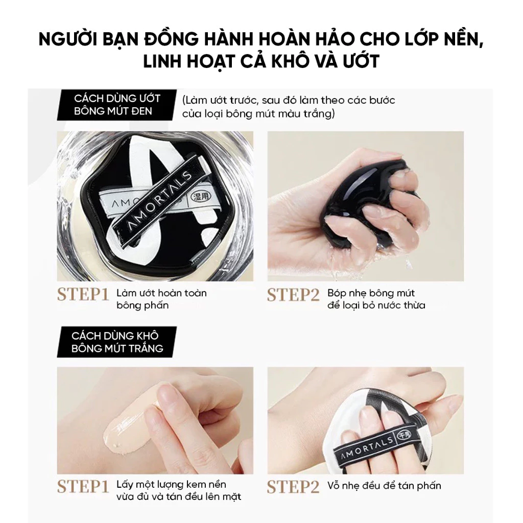 Bộ 2 Bông Mút Trang Điểm Amortals Double A - Amortals Dual-A Powder Pufff Set Kèm Hộp Đựng