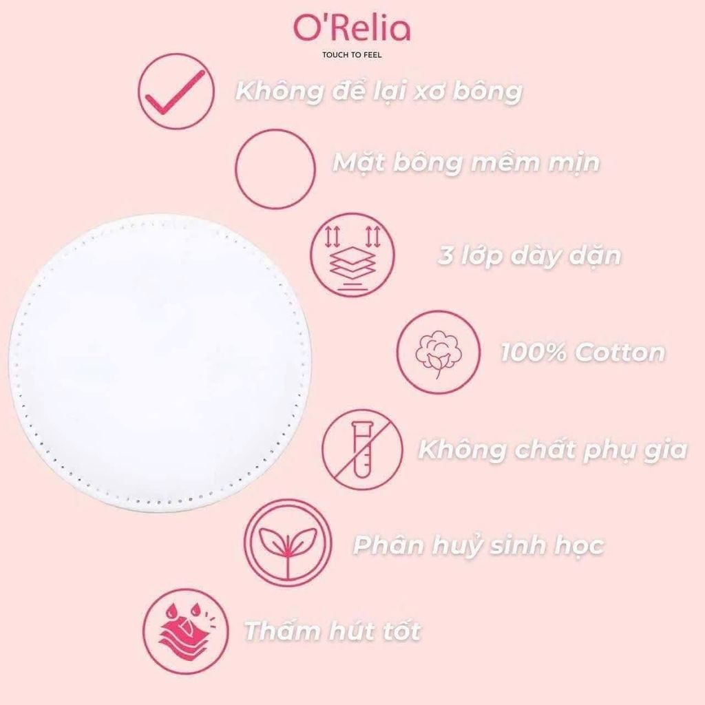 Bông Tẩy Trang O'Relia Touch To Feel 100% Bông Tự Nhiên