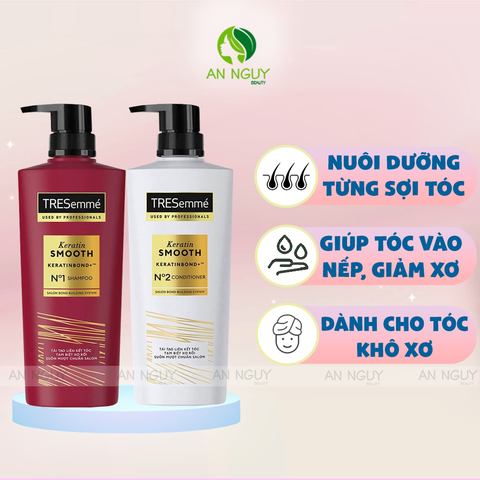 Bộ Gội Xả TRESemmé Keratin Smooth KeratinBond+ Shampoo & Conditoner Dưỡng Tóc Suôn Mượt (640g + 620g)