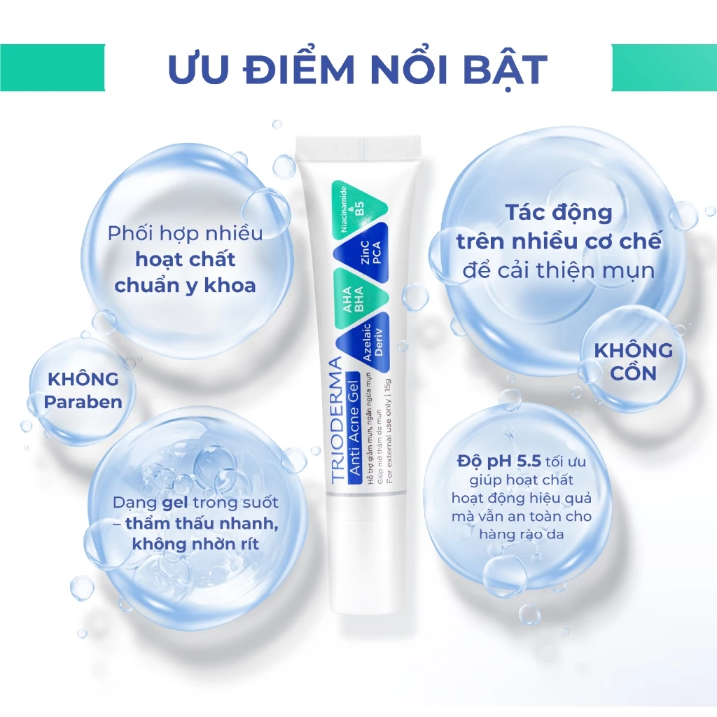 Gel Chấm Mụn Trioderma Hỗ Trợ Giảm Mụn Viêm Sưng Đỏ, Giúp Mờ Thâm Mụn 15g