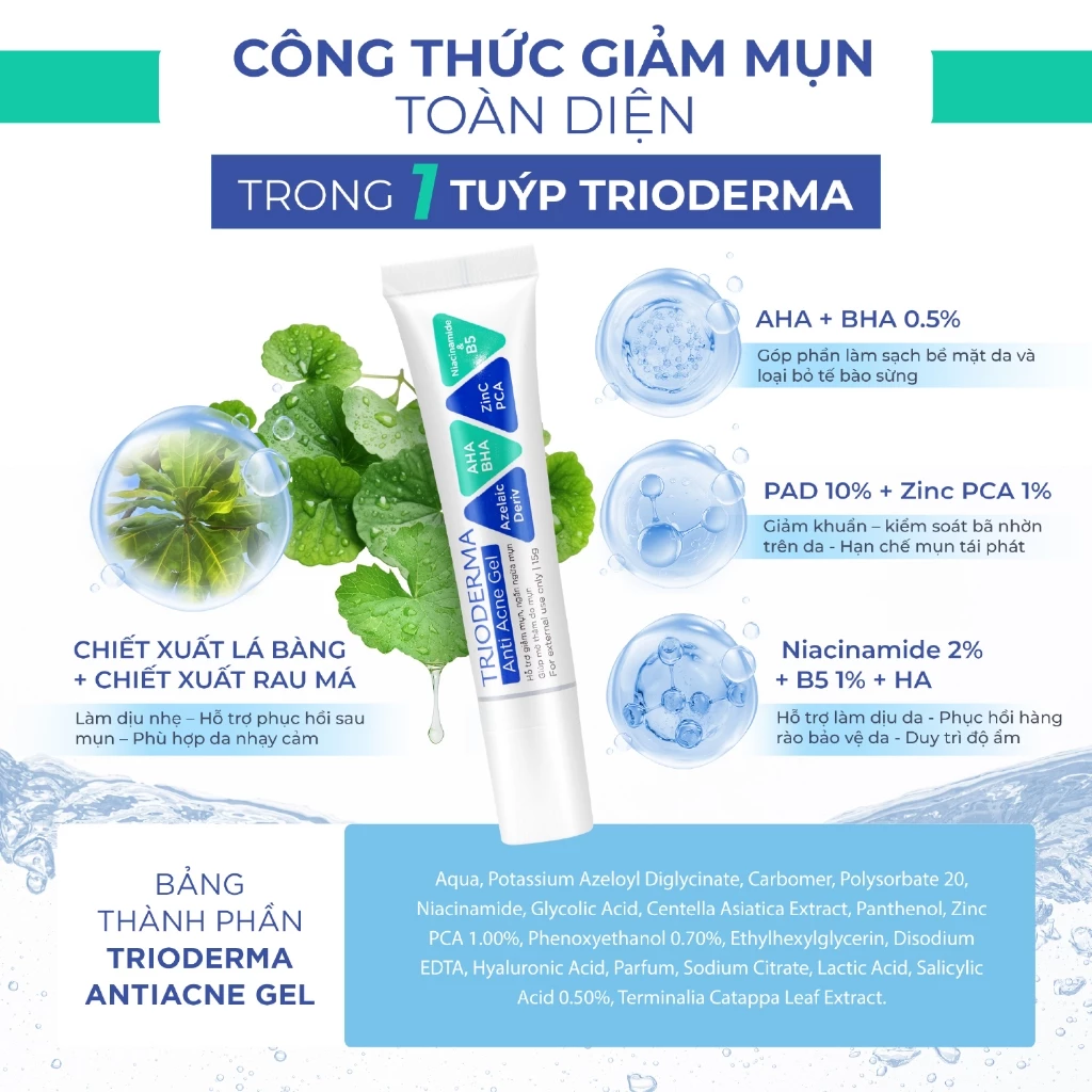 Gel Chấm Mụn Trioderma Hỗ Trợ Giảm Mụn Viêm Sưng Đỏ, Giúp Mờ Thâm Mụn 15g